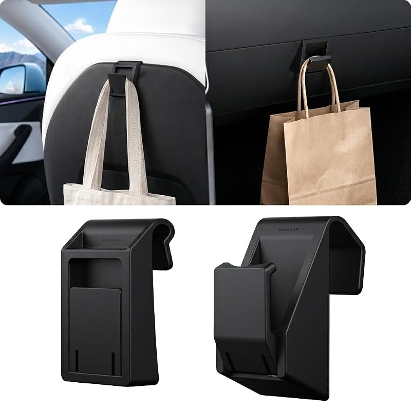 Organizador com Ganchos Dobráveis BASENOR para Tesla Model Y Juniper e Model 3 Highland, Kit com 2 peças