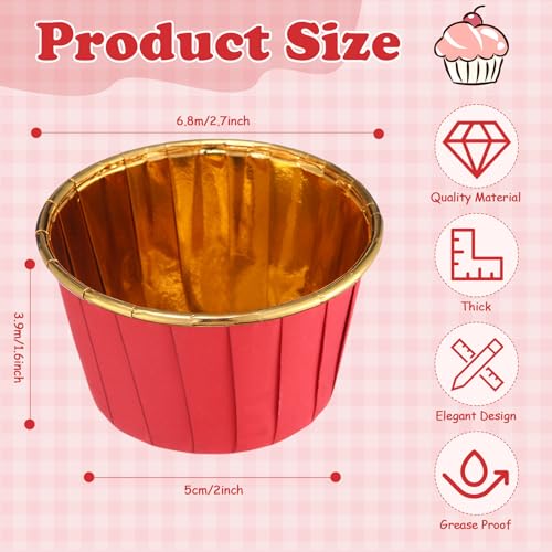 Image of 300 Pack Red Gold Cupcake Liners Bulk Disposable Foil Muffin Cup