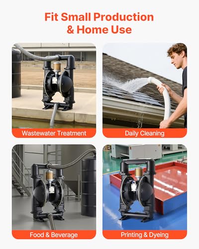 Image of VEVOR Air Operated Double Diaphragm Pump, 158 GPM, 2 inch Inlet & Outlet Pneumatic Waste Oil Transfer Pump, Max 114 PSI, Aluminum Alloy Body, Air-Operated for Diesel, Grease, Kerosene, Gasoline & Oil