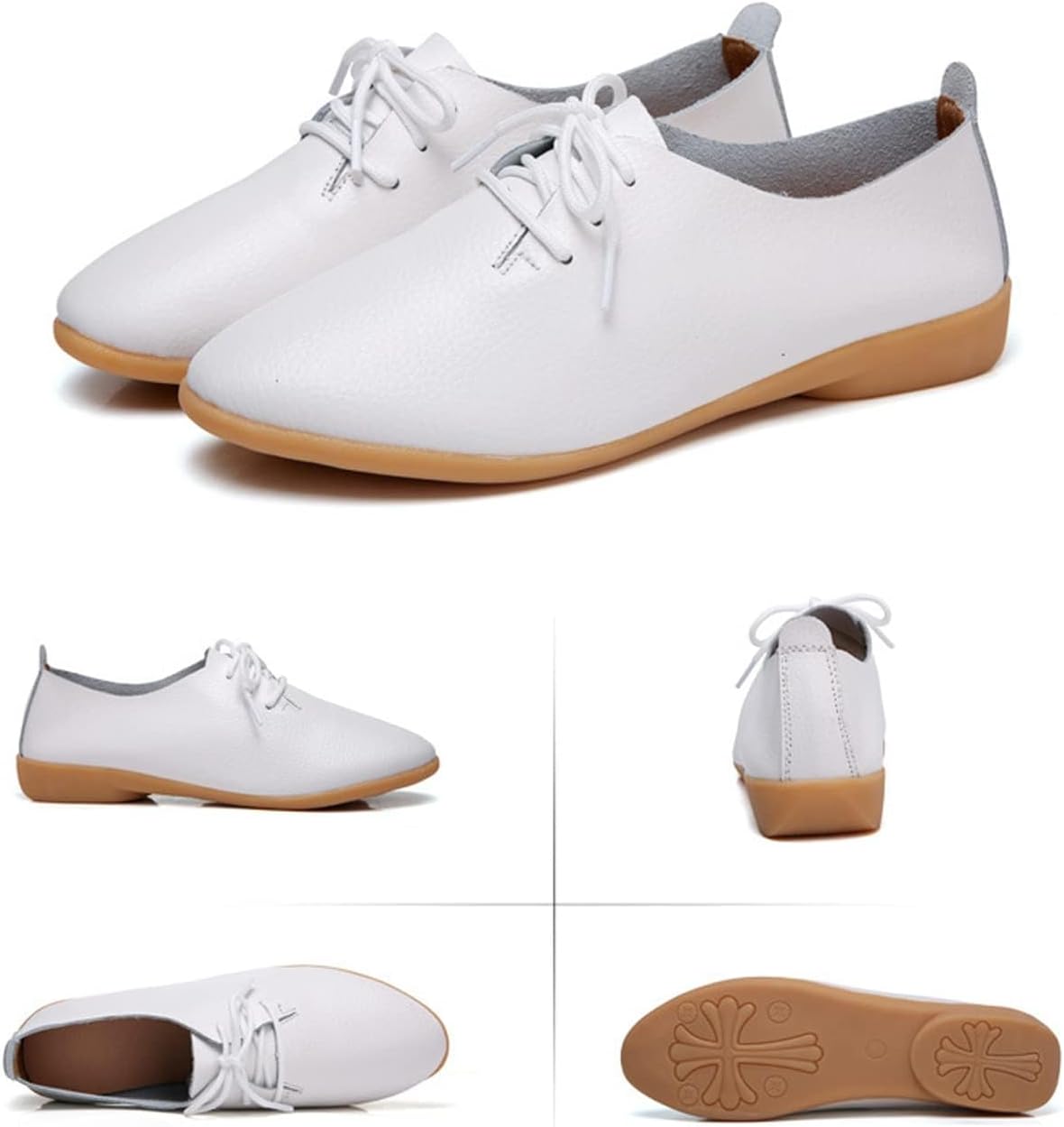 Women's Leather Lace Up Flats Pointed Loafers,Fashion Soft Bottom Low Lightweight Comfort Slip-On Business Formal Work Dress Walking Oxfords Sneakers - Image 5