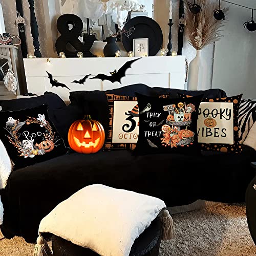 Cirzone Halloween Pillow Covers 18X18 Set Of 4 Ghost Pumpkin Halloween Pillows Farmhouse Halloween Decorative Halloween Throw Pillow Covers Halloween Decorations For Home #TOP2