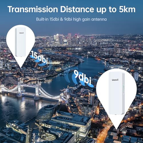 Image of UeeVii 2.4G & 5G Dual Band Wireless Bridge with Dual 1000Mbps Port CPE5824 | IP65 Outdoor Point to Point WiFi Bridge, for Barn Shop Garage, 16dBi High-Gain Antenna, 5KM Long Range, 24V PoE Powered