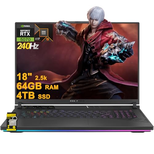 ASUS ROG Strix G18 G814 Gaming Laptop 18' 2.5k (2560x1600) 240Hz (100% DCI-P3) AMD 16-core Ryzen 9 9955HX (i9-14900HX) 64GB DDR5 4TB SSD GeForce RTX 5070 RGB Backlit FHD Camera Win11 ICP Hub