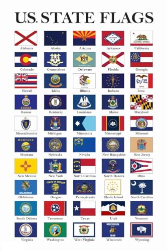 Image of State Flags Poster 2026 Updated Edition US History Classroom Decorations Social Studies Classroom Teacher Supplies Cool Wall Art Print Poster 16x24