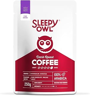 Dark Roast Ground Coffee | Fine Grind Coffee | Suitable for Moka Pot, Home Espresso brewing | 100% Arabica | Freshly Roasted & Ground | 250g | Directly Sourced From Chikmagalur