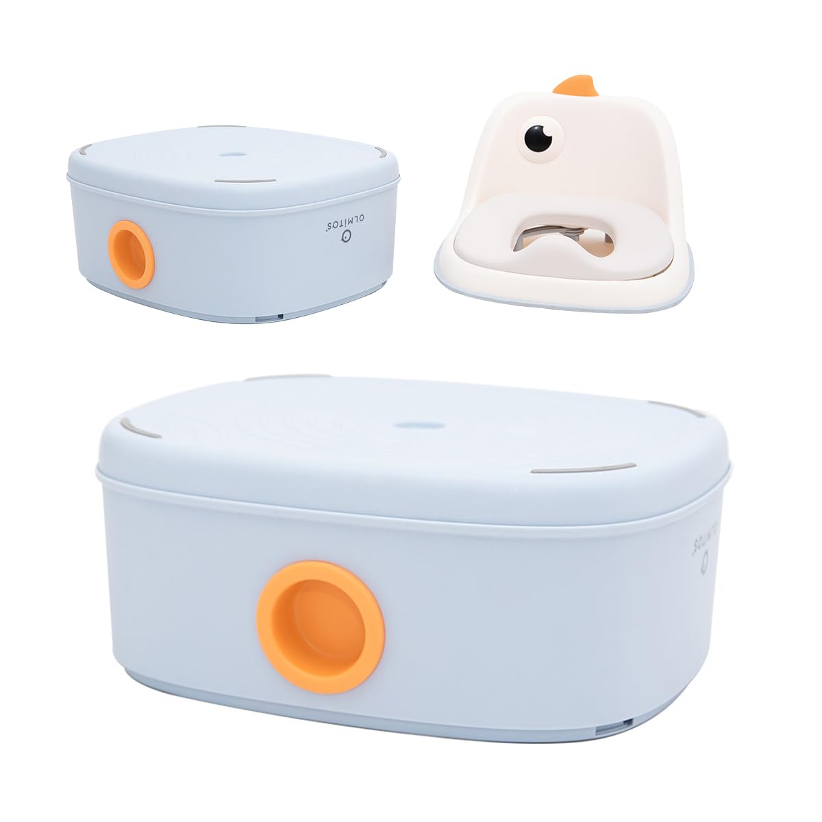 Olmitos - Orinal 3 en 1 infantil DINO de aprendizaje – 3 funciones Orinal, Reductor WC y Taburete - Vaso Extraíble, Antideslizante, Protección Contra Salpicaduras y Diseño Divertido – Versátil (Azul)
