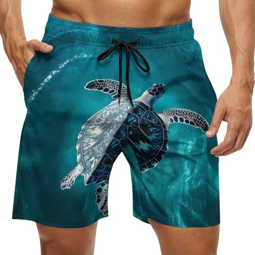 Cute Turtle Mens Swim Trunks Quick Dry Board Shorts Beach Swimwear Bathing Suits