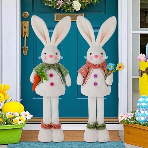 Glintoper 2 Pack Easter Standing Bunny with Stretchable Legs 18 to 25 Plush Rabbits Couple Figurine Cute Party Favor Photo Props Gifts for Office Kitchen Farmhouse Front Door Spring Home Decor