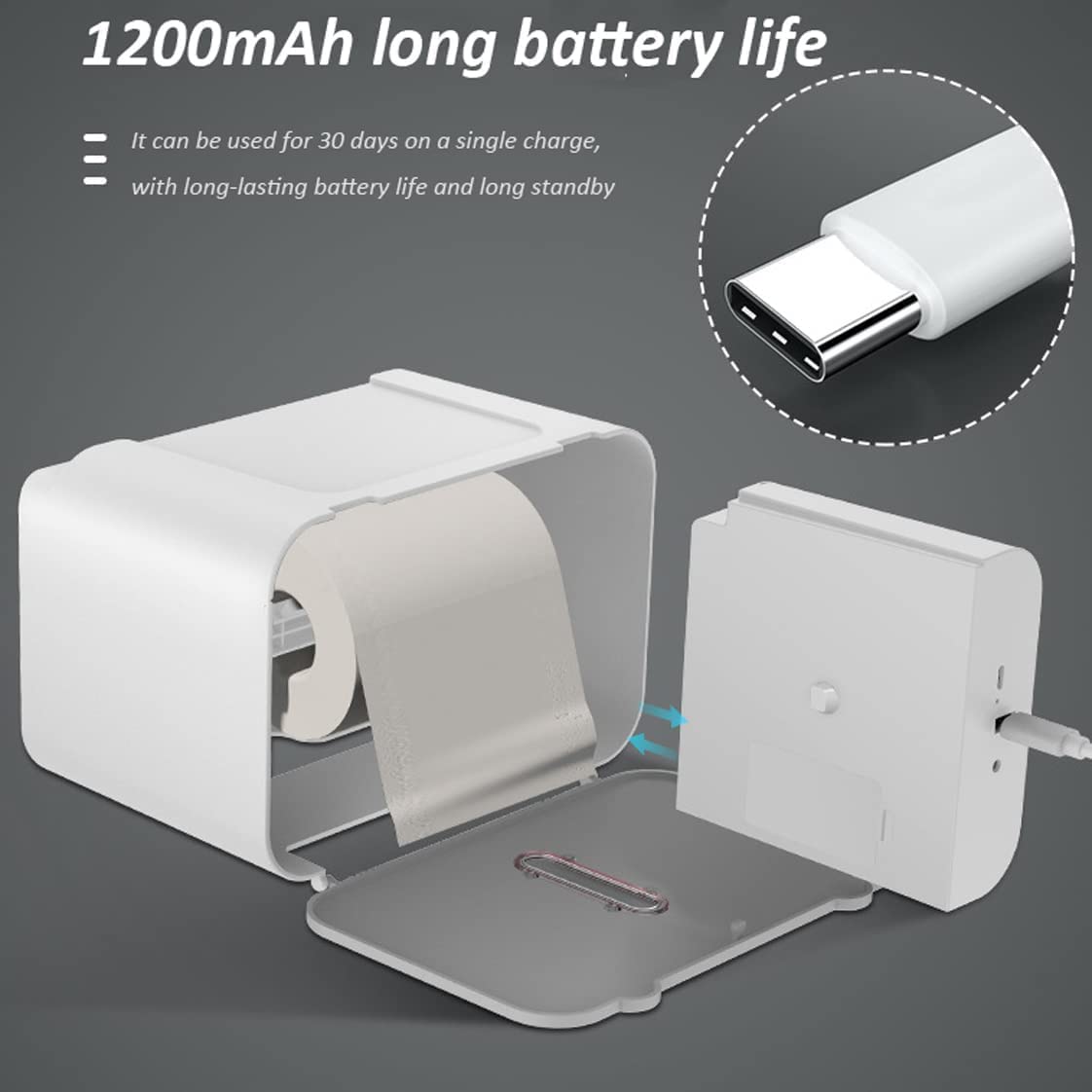 Automatyczny inteligentny dozownik ręczników papierowych z ładowaniem USB - montowany na ścianie do łazienki, kuchni, salonu, czujnik indukcyjny do wyjścia papieru bez użycia rąk, uchwyt na pudełko na