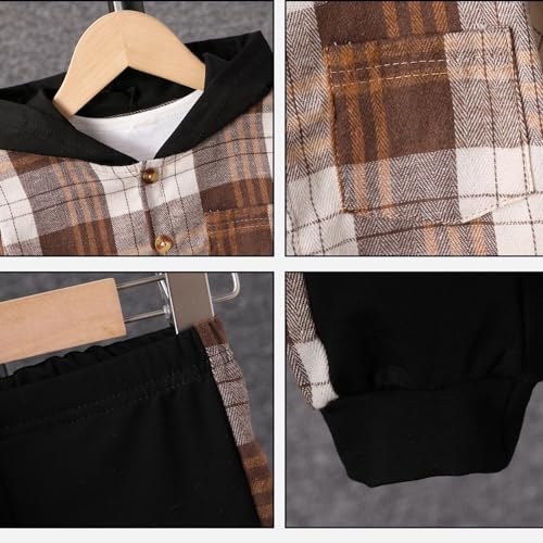 Image of OLMRJKD Toddler Baby Boy Clothes Plaid Long Sleeve Hoodie Sweatshirt + Pants 2pcs Boys Outfit Set