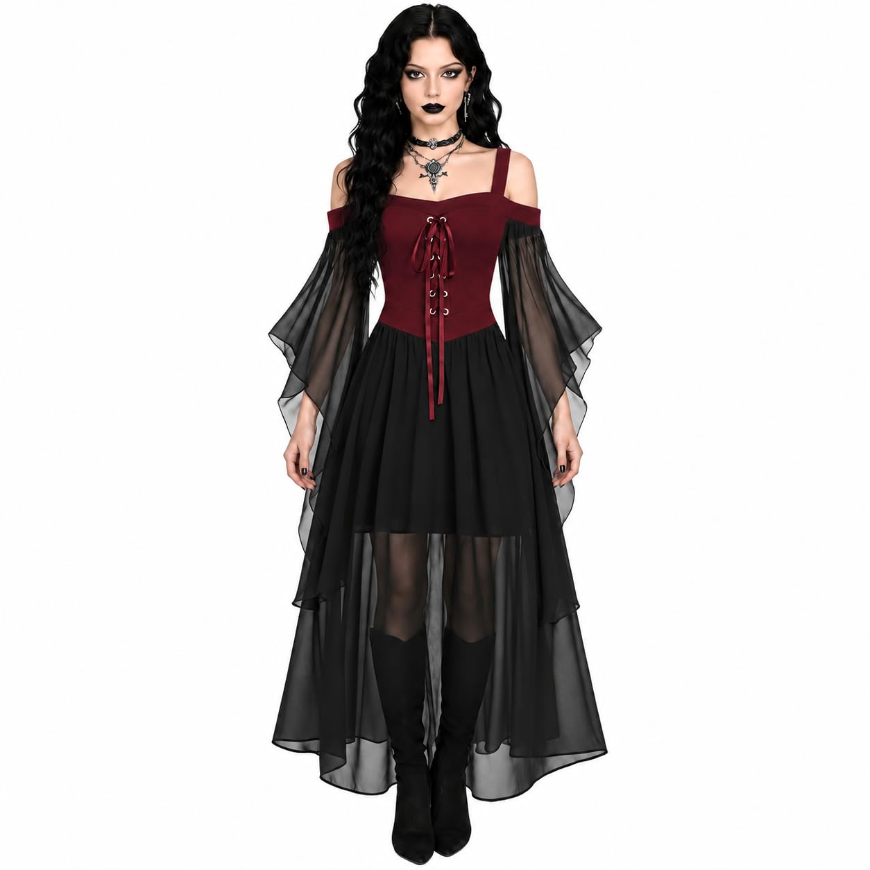 Halloween Costumes Women Adult Dresses Gothic Skeleton Party Vintage Dress — image 1