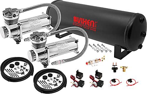 Vixen Air Suspension Kit for Truck/Car Bag/Air Ride/Spring. On Board System- Dual 200psi Compressor, 4 Gallon Tank. For Boat Lift,Towing,Lowering,Load Leveling,Bags,Onboard Train Horn VXO4841DC