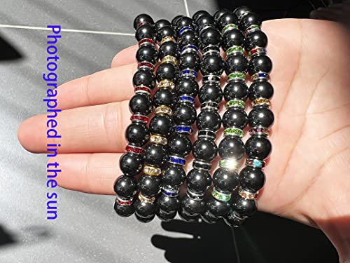 Women's Magnetic Bracelet，Hematite Bracelets，Magnetic Bracelets With Zirconia,Handmade Stretch Magnetic Bracelet，Eliminates static electricity. (Black Zirconia,10MM)3
