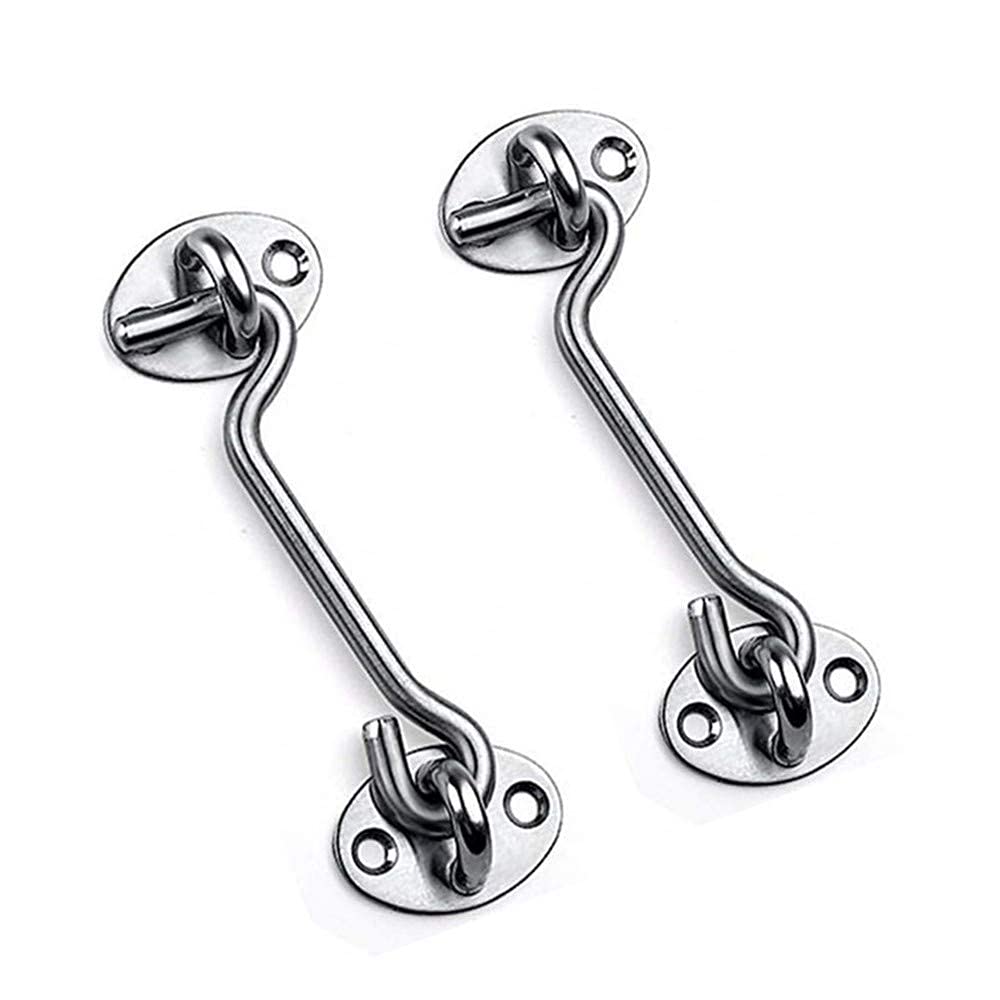 2Pcs Cabin Door Hook & Eye Latch Lock Shed Gate Catch Silent Holder Stainless Steel 4"