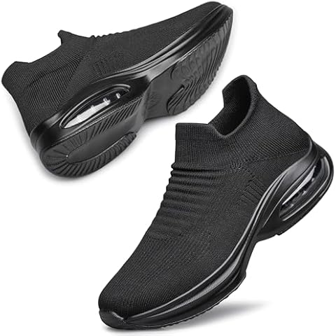 DOUSSPRT Womens Walking Shoes Sock Casual Ladies Fashion Sneakers Comfortable Slip On Air Cushion Platform Allblack 7.5 Cover