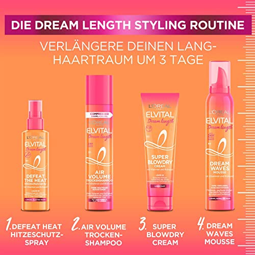 L'Oréal Paris Elvital Trockenshampoo für plattes Haar, 24h Duft, Ohne sichtbare Rückstände, Gegen fettende Ansätze, Mit Vitaminen und Rizinusöl, Dream Volume Dry Shampoo, 1 x 200 ml