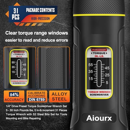 Image of Preset Torque Screwdriver Wrench Set, 5-55 Inch Pounds lbs, 31 Piece 1 /4 inch Drive Torque Screwdriver Wrench with S2 Steel Bits for Bicycle Mechanics, Mechanical Equipment, and Mounting