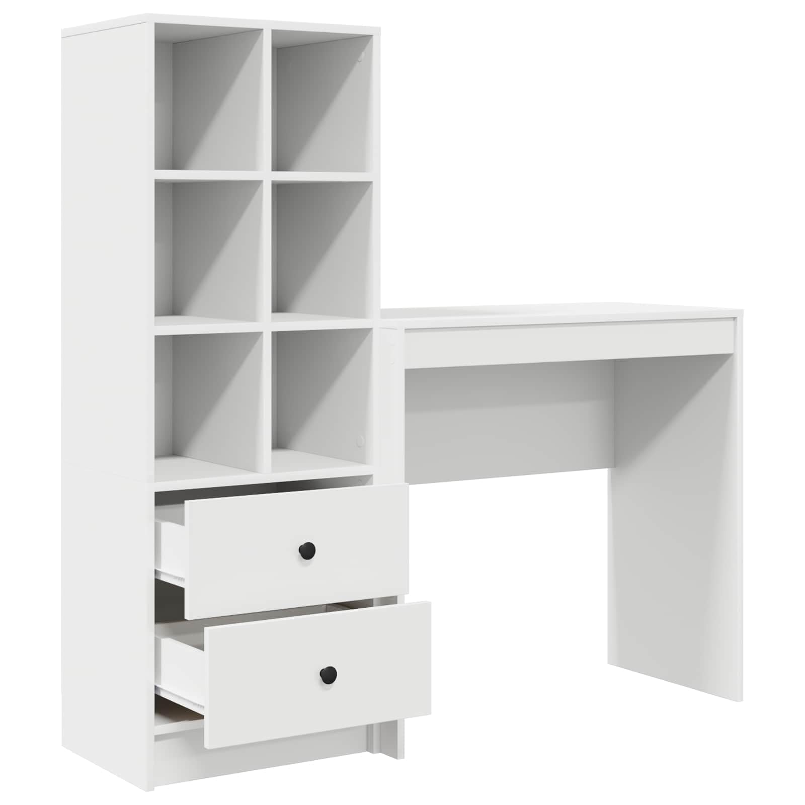 Set Scrivania con Libreria Bianco Legno Ingegnerizzato 2 Pz | Mobile salvaspazio per studio e ufficio con 2 cassetti e 6 ripiani, ideale per organizzare documenti e PC.