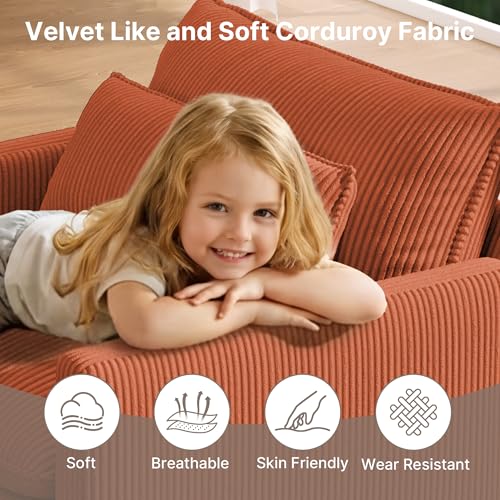 Image of Gizoon Cloud Accent Chair with Washable Cover, Corduroy Single Sofa Chair with Comfy Deep Seat, Modern Armchair with Pillow for Living Room Bedroom, Orange
