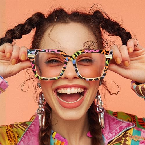 Image of Zeelool Square Blue Light Blocking Glasses for Women, Acetate Personality Fit Glasses Frame Eyegwear with Clear Lenses Taylor ZJGX799757-05B, Pattern