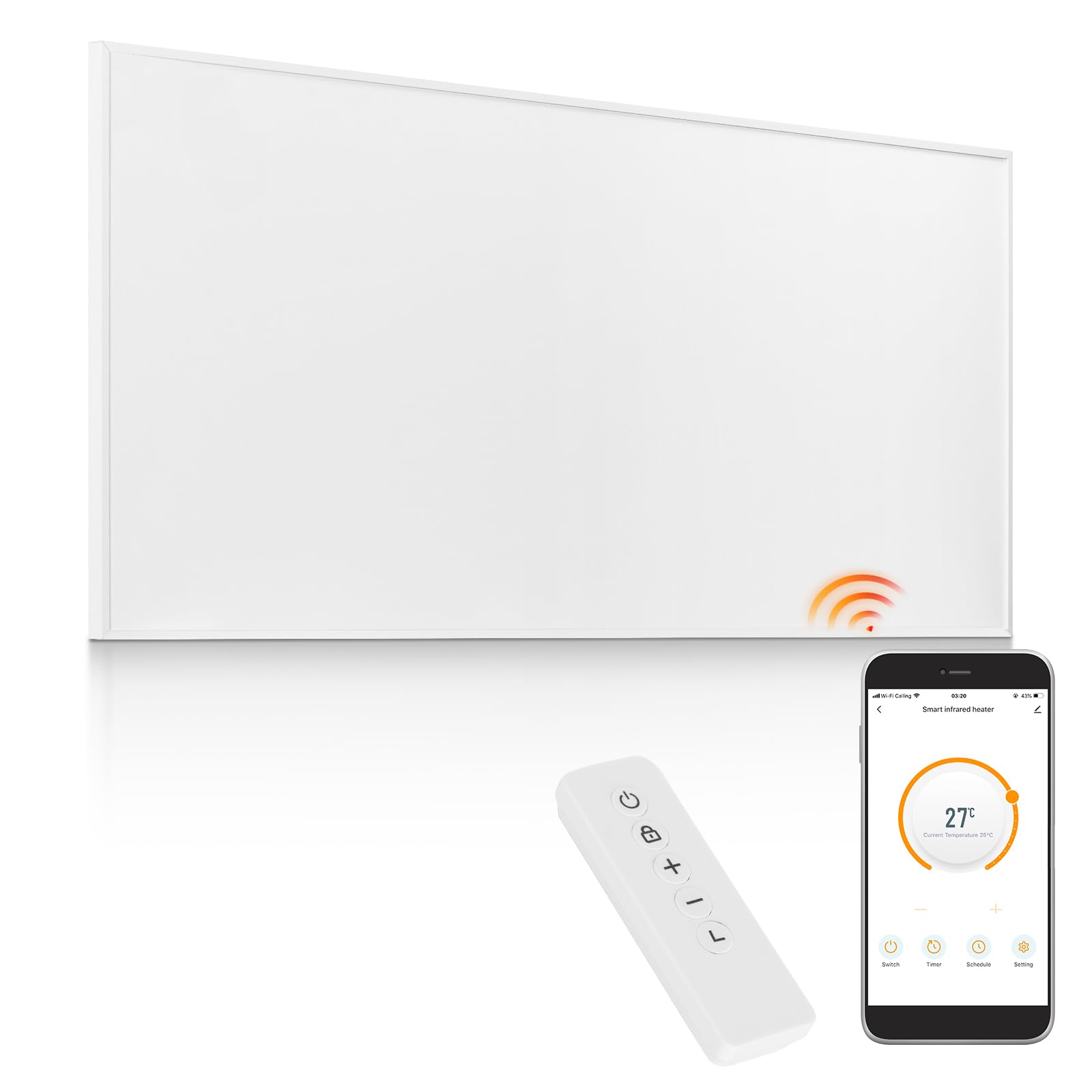 Infrarotheizung WiFi-Steuerung 1000 W - Bodenstehend, an der Wand montiert, Infrarot-Heizung energiesparend, mit Fernbedienungsthermostat