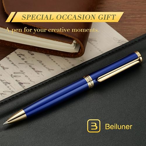 Image of BEILUNER Blue Lacquer Gel Pen - Stunning Luxury Pen with 24K Gold Finish, ADMOK Black Refill, Executive Gift Set for Family & Friends, Writing, Fancy, Office, Retractable Pens
