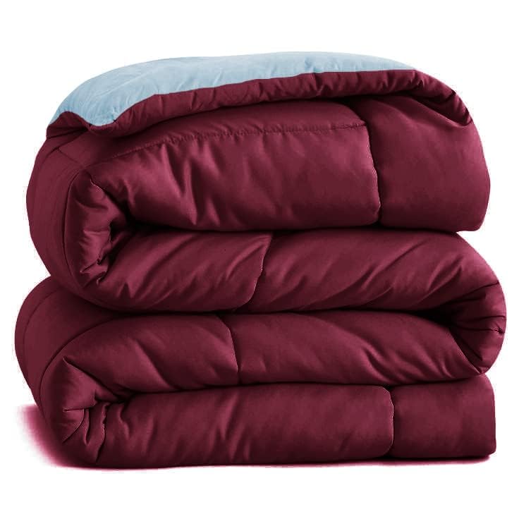 Image of HOMEKART 220 GSM Microfiber Reversible Comforter for Single Bed,Ultra Soft, Skin-Friendly & Hypoallergenic Solid Blanket|Lightweight Cozy & Machine Washable (Maroon & Grey)