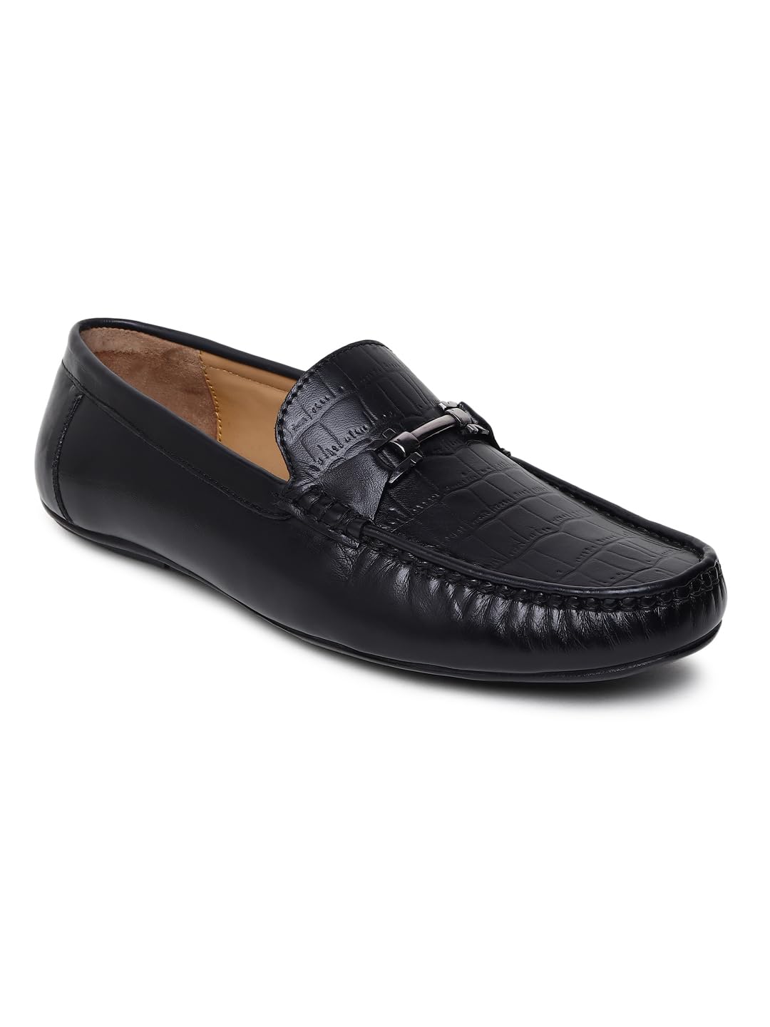 Mens Leather Shoe, Solid Round-Toe Loafer for Men Flat Heel Pull On Shoes (Black, 42) (B0C9JSXQBC) Amazon Price History, Amazon Price Tracker