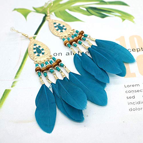 Bohemian Feather Long Earrings Boho Chic Dangle Earring Exotic Style Tassel Handmade Super Light Feather Fish Hook Earrings For Girls Women (Pear-Shaped Leather Earring) #TOP5