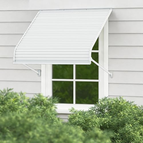 Kozyard Window Awning W42'' x D40'', Aluminum Frame with Impact-Resistant PVC Panels, Shade Angle Set During Installation, Rain, Snow & UV Protection Door Canopy