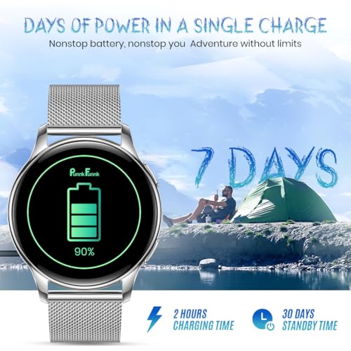 Image of PunnkFunnk Active 2 Smartwatch, 1.39 inch HD Round Display, Bluetooth Calling, Heart Rate & SPO₂, 100+ Sports Modes, IP67, Long Battery Life for Men & Women (Millanese Silver)