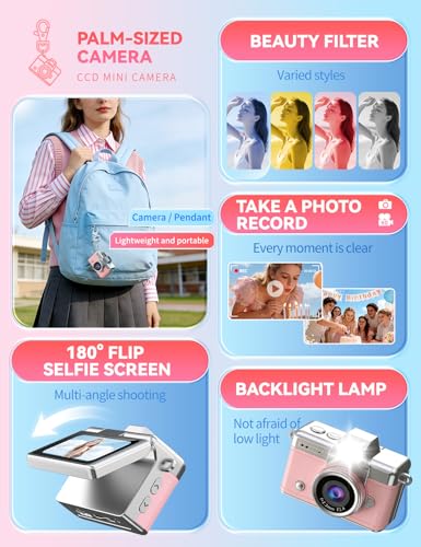Image of Mini Keychain Camera, 1080P Portable Digital Camera with 1.47 inch Flip LCD & Flash, Retro Collectible Pocket Camera for Travel, Parties, Birthday(Blue32GB)