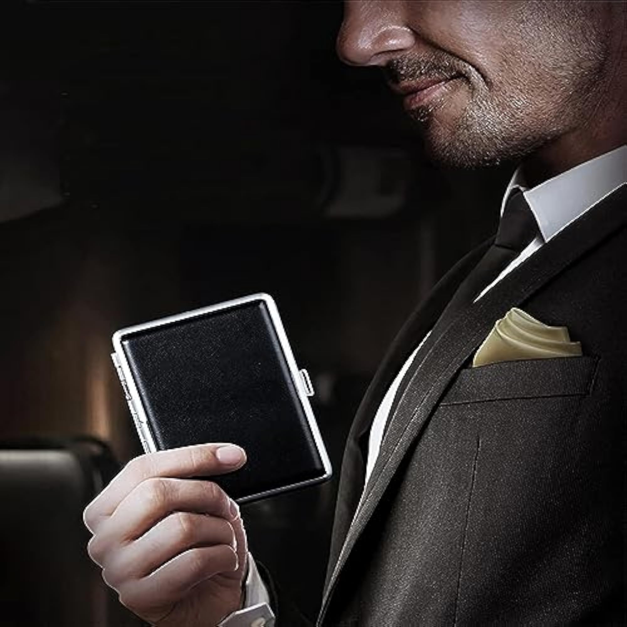 Brown Leather Hard Metal Cigarette Case, King Size