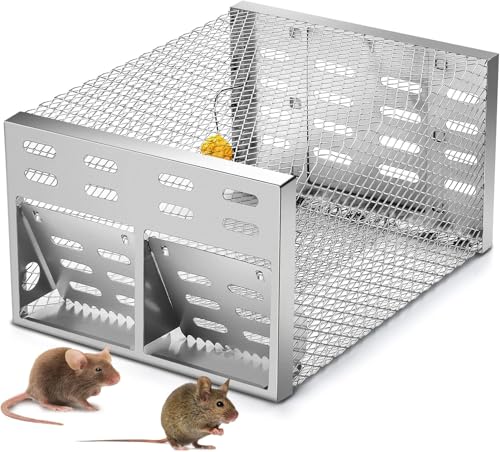 YelaJoy Double Door Continuous Mouse Trap Non-Electric Automatic Rat Cage with High Sensitivity Trigger & Escape-Proof Design Galvanized Steel for Reusable Indoor/Outdoor Use 30x22x15cm Large Capac