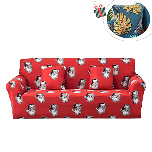 Highdi Copridivano Elasticizzato 1/2/3/4 Posti, Gattino Stampa Copridivano Universale Fodere Copridivani Antiscivolo Sofa Protettore per Divani con Braccioli (Bianco,4 posti