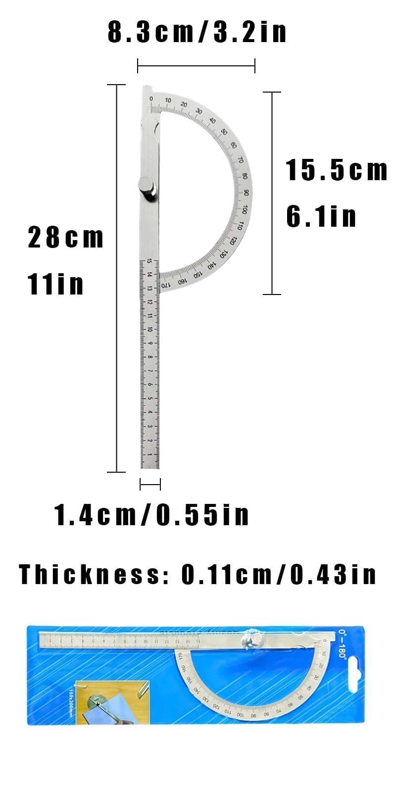 Goniometro angolare,Goniometro,Goniometro in metallo,Goniometro 180 ° Rotante in acciaio inox,Misuratore angolare con righello da 150 mm,Goniometro in Acciaio Inossidabile,0-180° Goniometro Metallo