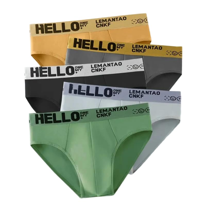 5Pcs Men's Underwear, Nylon Blend Briefs, Comfortable Fitted Breathable Underwear, Multi