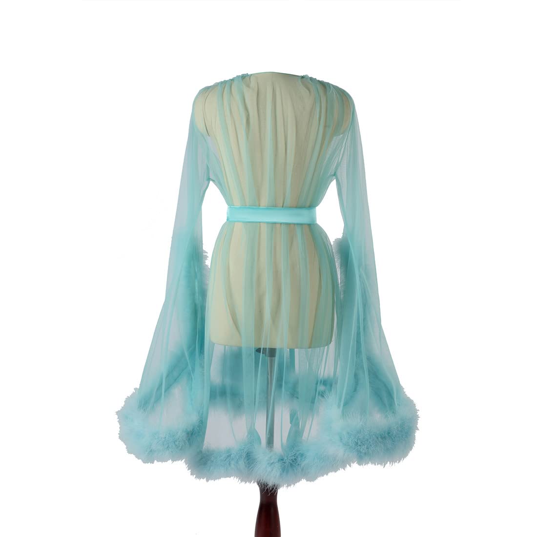 Shexianbridal Women's Tulle Robe Shoot Wearing Robe of See-Through Tulle Feather Short Maternity PhotoShoot: Medium White