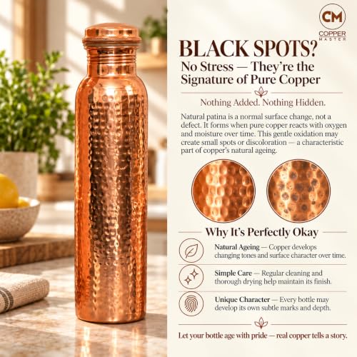 Image of Copper-Master Pure Copper Water Bottle 1L & 2 Glasses Set, Hammered