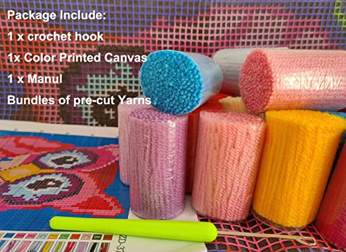 Image of YOOTOM Latch Hook Rug Kit for Adults, DIY Handmade Carpet Crochet Needlework Mat Knotted Cushion Tapestry,Color Owl Pattern Pre-Printed,Embroidery Kits Decoration Festival Gift 20x15in