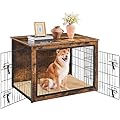 Yaheetech Large Wooden Dog Crate Furniture Style Dog Cage End Table with Cushion Pet Kennel with Double Lockable Doors/Adjustable Feet Side Table for Medium Dogs, 102 × 71 × 74 cm