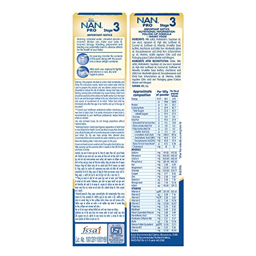 Image of Nestle NAN PRO 3 Follow-Up Formula Powder - After 12 months, Up to 18 months, Stage 3, 400g Bag-In-Box Pack & Nestle Nan Lo Lac Infant Formula Powder, Upto 24 months - 200 g Bag-In-Box Pack COMBO