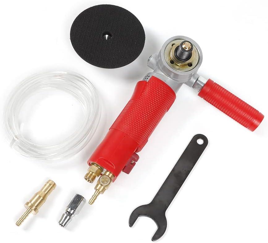4 Inch Pneumatic Air Wet Stone Grinder, Air Wet Stone Polisher with Water Pipe, 4300RPM Air-Powered Stone Polisher for Granite, Marble, Concrete, Stones