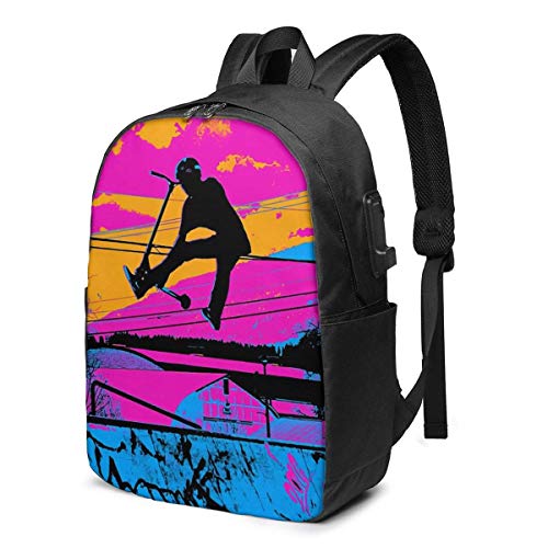 Lass Uns fliegen! - Stunt Scooter Trendy Travel USB Rucksack, 17 Zoll Computer Business Rucksäcke Studentenrucksack Casual Hiking Daypack
