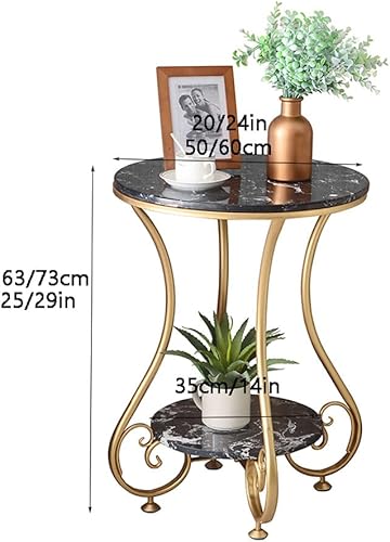 Miniatura 3 de Mesa de Centro - Mesa auxiliar redonda con estante moderna de 2 niveles con parte superior de mármol, mármol sintético y patas de metal resistentes,