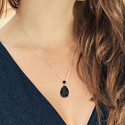 Gem Stone King Gemstone Birthstone and Black Onyx Teardrop Pendant Necklace for Women | 925 Sterling Silver | 18X13MM Pear Center with 5MM Trillion Accent | 18-Inch Cable Chain | Gift for Her Wife Mom3