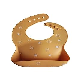 mushie Silicone Baby Bib | Adjustable Fit Waterproof Bibs (Sun Orange)