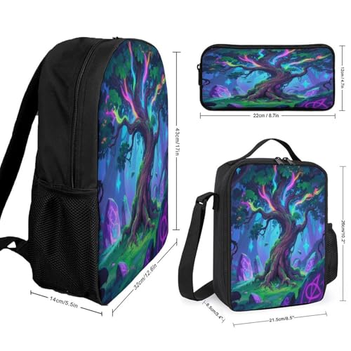 Elf Tree 3pcs Lightweight Travel Backpack Printed Backpack With Lunch Pack Storage Box Case2