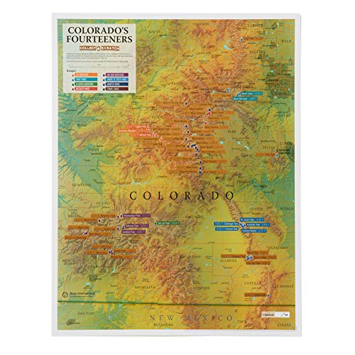 Scratch Off Colorado Fourteeners Map Poster - 14ers Mountain Peaks - Ideal