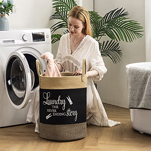 Youdenova Woven Rope Laundry Basket, Tall Dirty Clothes Hamper For Blanket Storage In Bedroom, Bathroom,Living Room - Brown, 58L #TOP2